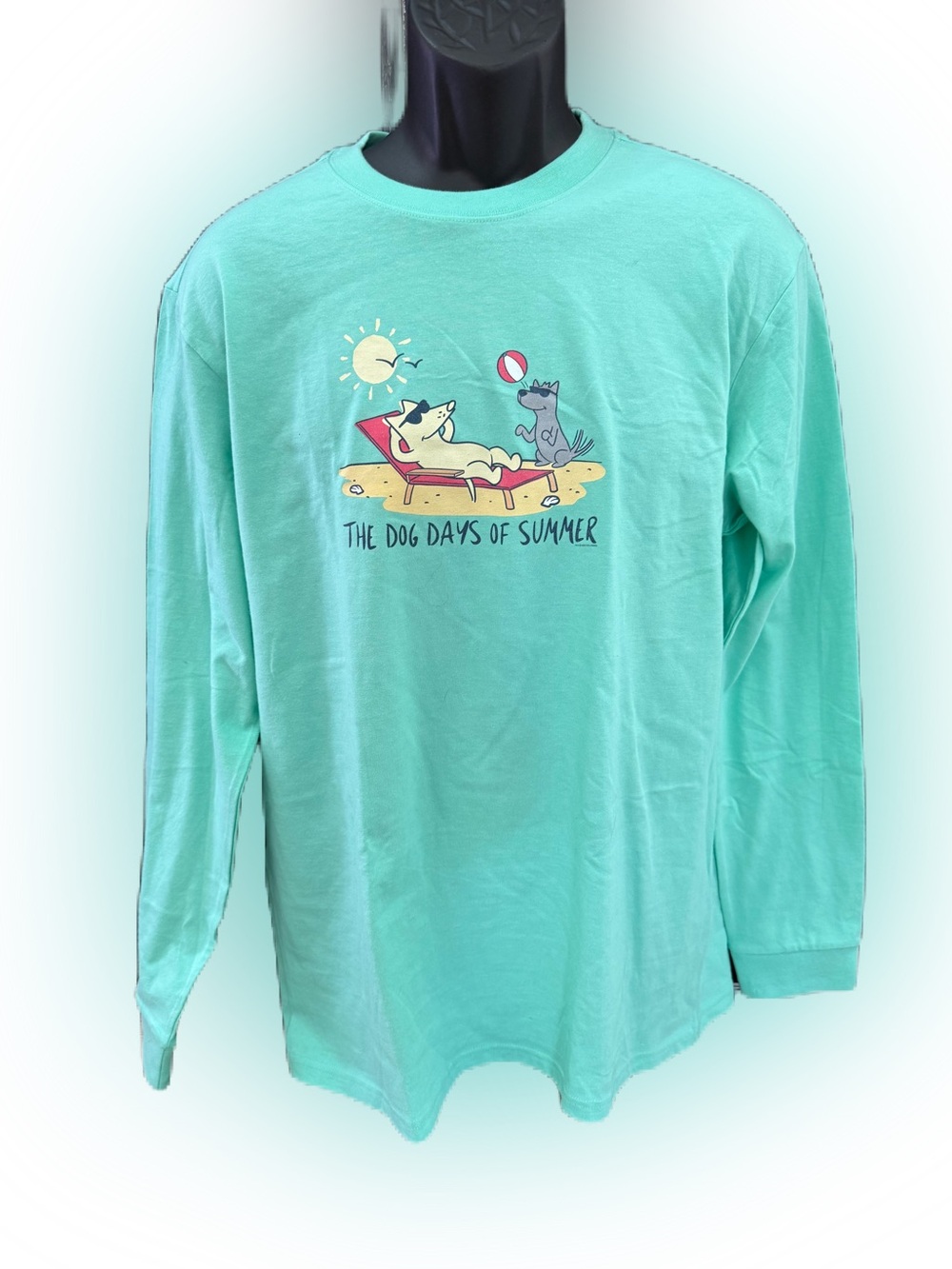 Teddy The Dog Men’s Long Sleeve Mint Green Shirt Dog Days Of Summer. Size Large